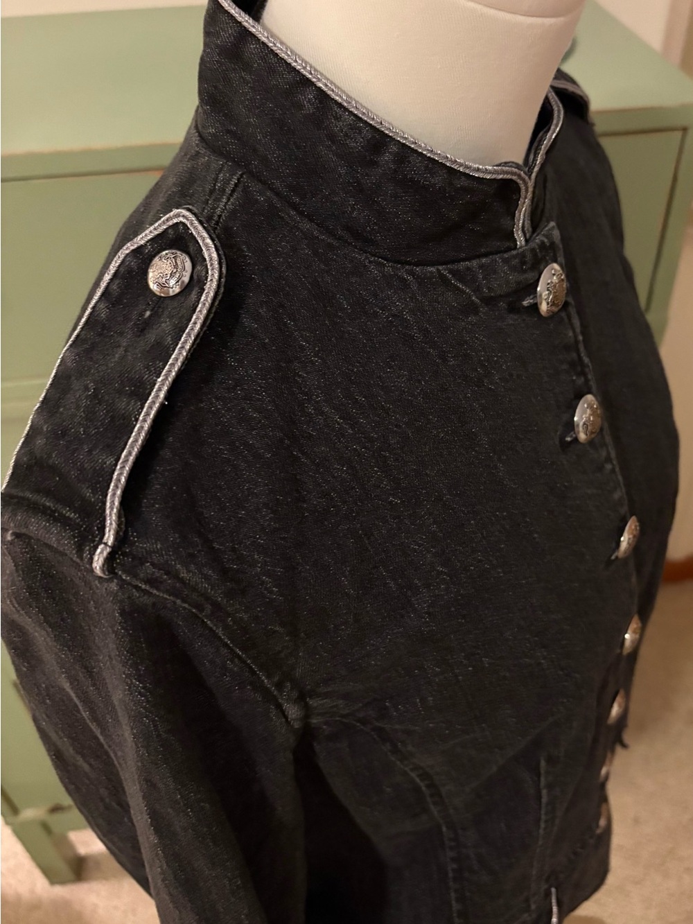 Ralph Lauren Military-Style Jacket - Black Wash Denim w Ornate Soutache Trim (6) - Picture 8 of 14